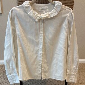 THE GREAT. Cream Button Down Shirt with Ruffle Collar